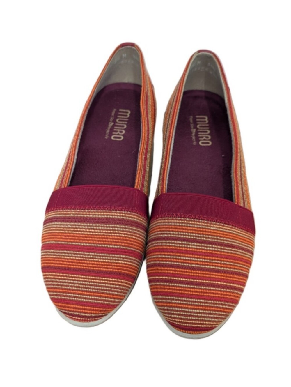 Munro Multicolor Burgundy and Orange Striped Slip-On Flats